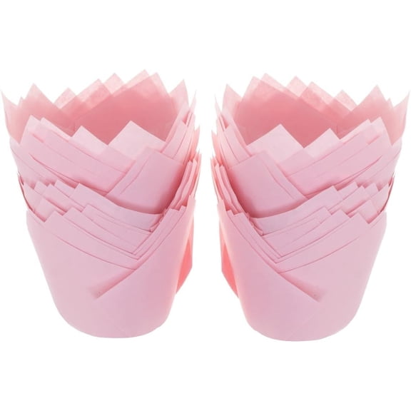 100pcs Tulip Baking Cups, Greaseproof Mini Muffin Liners, Nonstick Cupcake Holder Cups, Mothers Day Baking Supplies, Pink (50mm)
