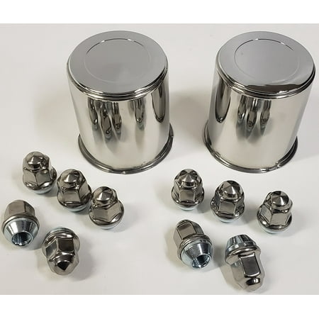 Trailer Wheel Center Caps - 2 Trailer Wheel Lug and Cap Sets - Stainless Hub Cover 5 SS Lugs 3.28in. Center