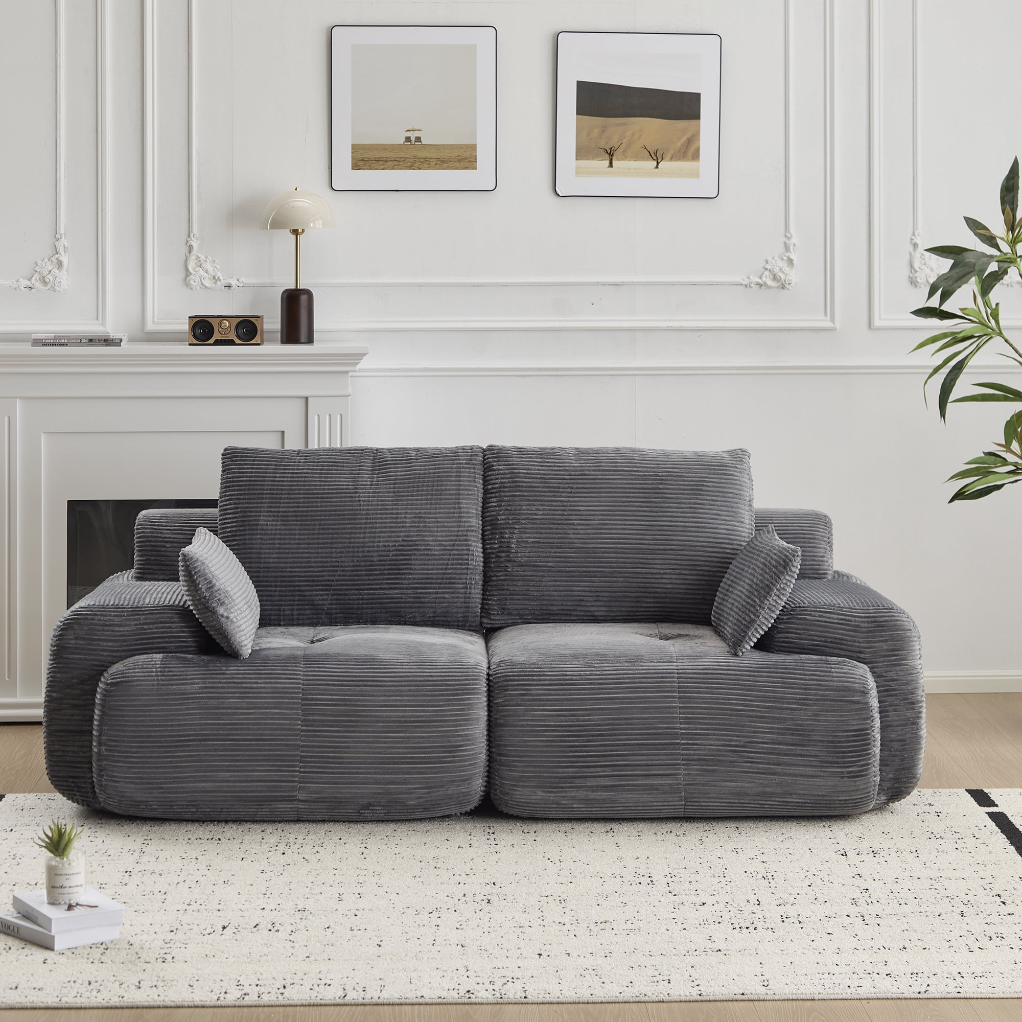 Miniyam 84" Corduroy Modular Sofa Couch with Cushions, Convertible Sectional Seating for Living Room, 1200 lbs Capacity, No Assembly, Gray