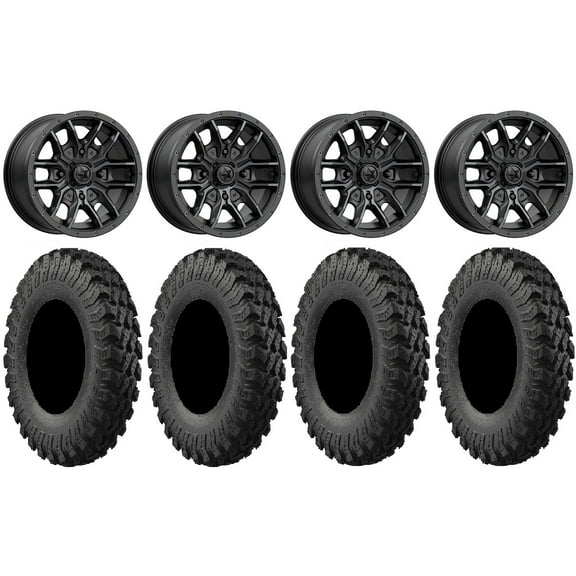 MSA Fang 15" Wheels Black ( 38mm) 33" MotoRally Tires Can-Am Maverick X3 / Honda Pioneer 1000 / Talon