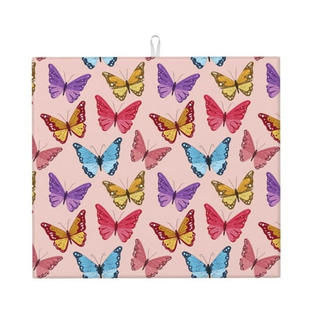 

XMXT Microfiber Drying Mats Vintage Pink Colorful Butterfly Absorbent Dish Drying Mat for Kitchen Counter 16 x 18 inches