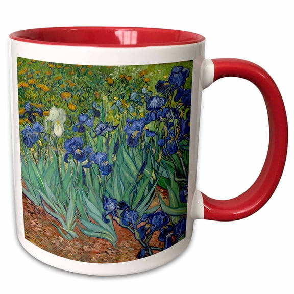 3drose, Homage to Van Gogh Irises, 15oz Two-tone Red Mug
