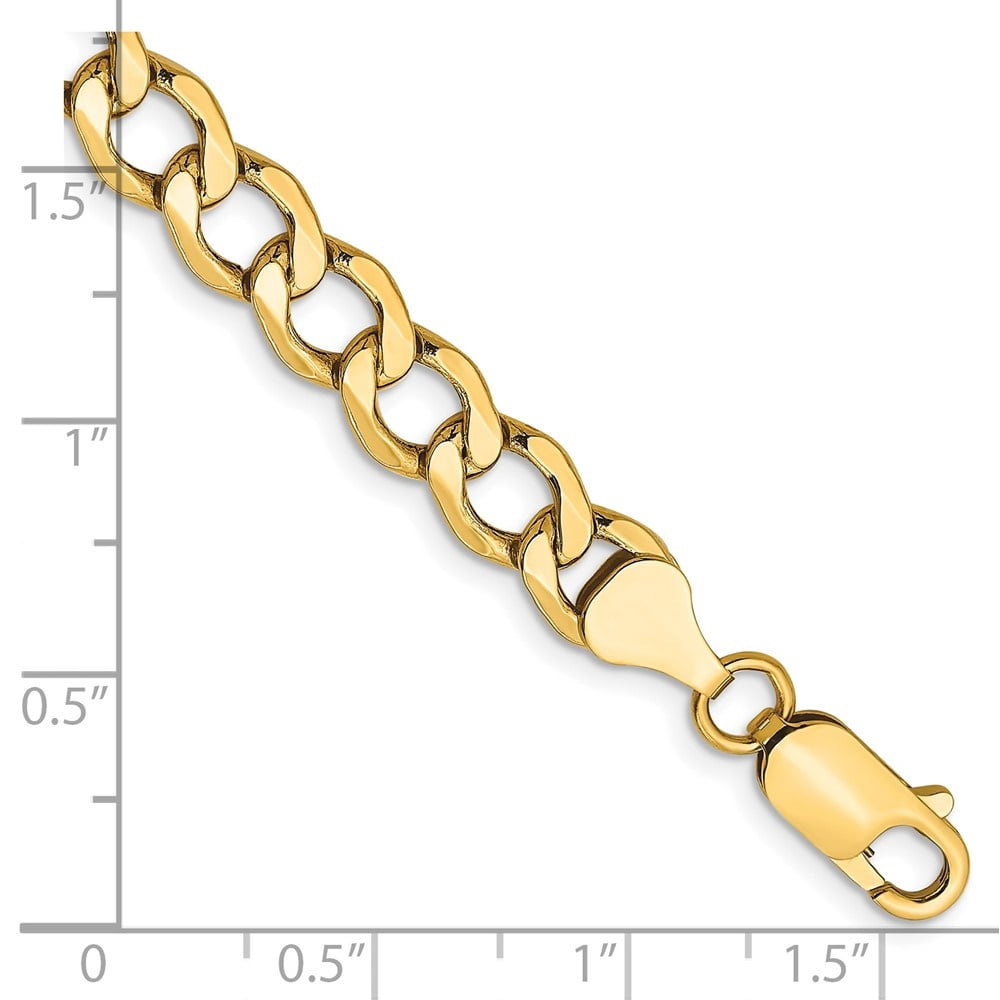 Auriga Fine Jewelry 10K Yellow Gold 6.5mm Semi-Solid Curb Link 7inch Chain Bracelet for Men