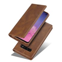 Wallet Case for Samsung Galaxy S10 Plus 6.4 Inch, Soft Silicone Luxury PU Leather Shockproof Case with RFID Blocking Card Holder Slots Stand Magnetic Clasp Protective Phone Cover,Brown