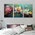 thumbnail image 3 of Nawypu  Flower Canvas Wall Art for Living Room, Colorful Floral Wall Decor for Bedroom, Watercolor Lotus Painting, Print Picture Decoration Gift for Girl, 12''x16''X3 Panels, 3 of 4