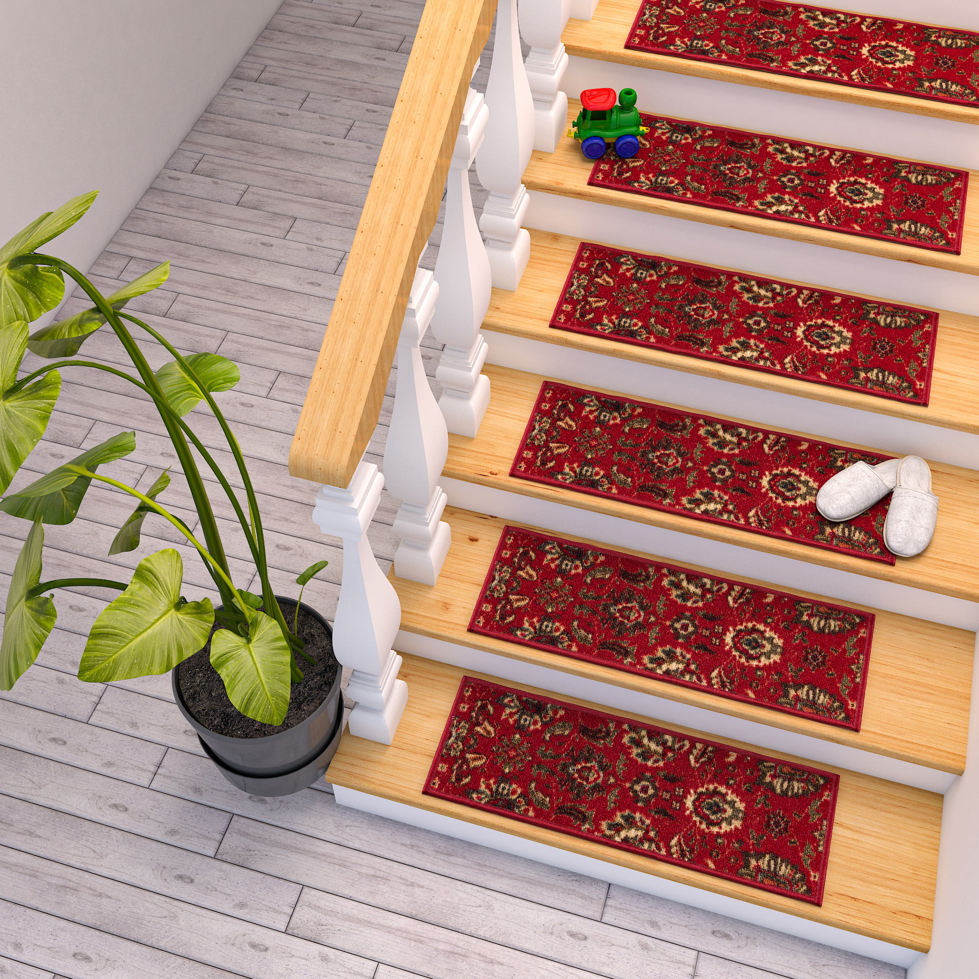 Non Slip Carpet Stair Treads 8.5" x 26" Rugs for Stairs FLORAL Set of 14