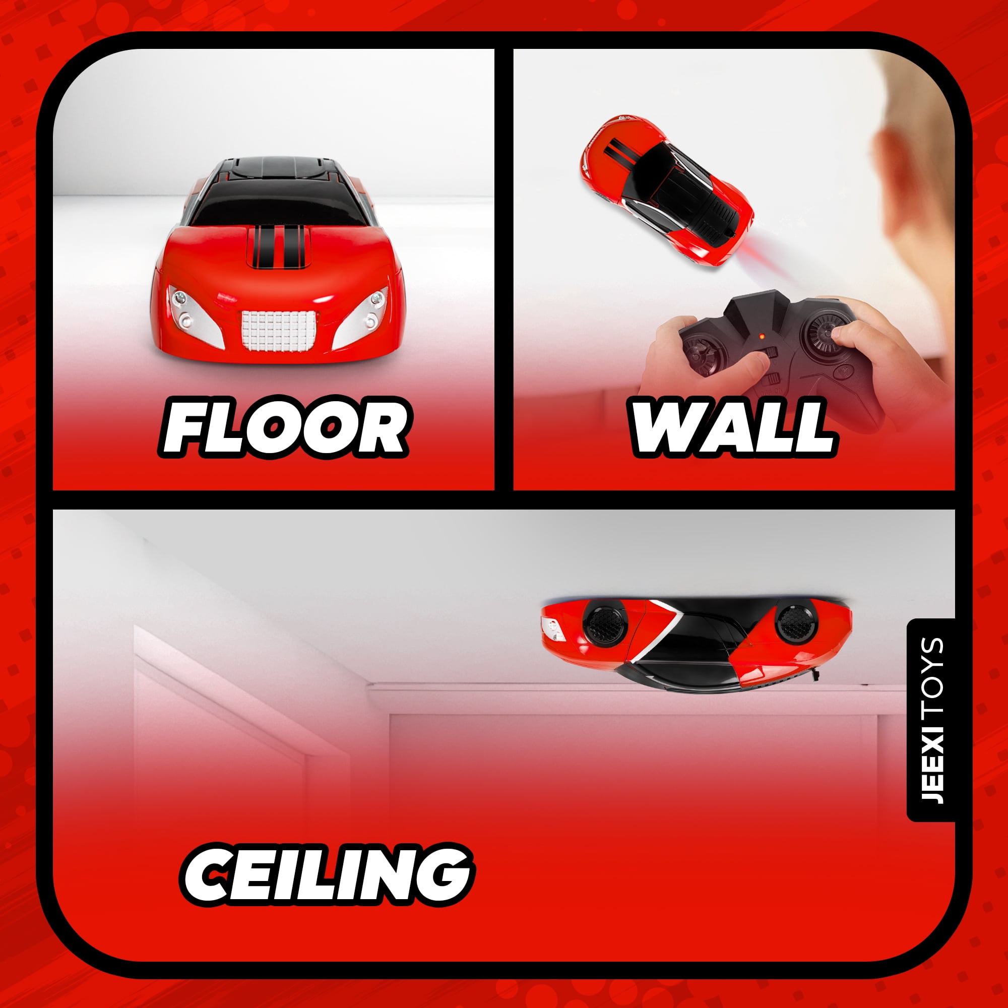 JEEXI Wall Climbing Remote Control Car - Transforming Robot RC Car Toy for Kids, Drives on Walls, Windows, Floors & Ceilings, Dual Mode for Floor & Wall, Fun Gift for Boys & Girls (Red)