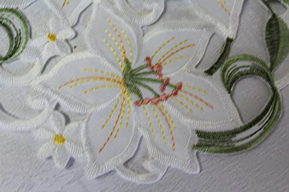 Doily Boutique Easter Table Runner with Bleached White Lilies Lily, Size 54 x 15 inches