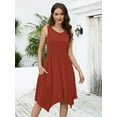 thumbnail image 4 of Chiclily Women Summer Casual T-Shirt Dress Sleeveless Irregular Hem Beach Loose Dress with pockets, US Size Large, Brownish Red, 4 of 8