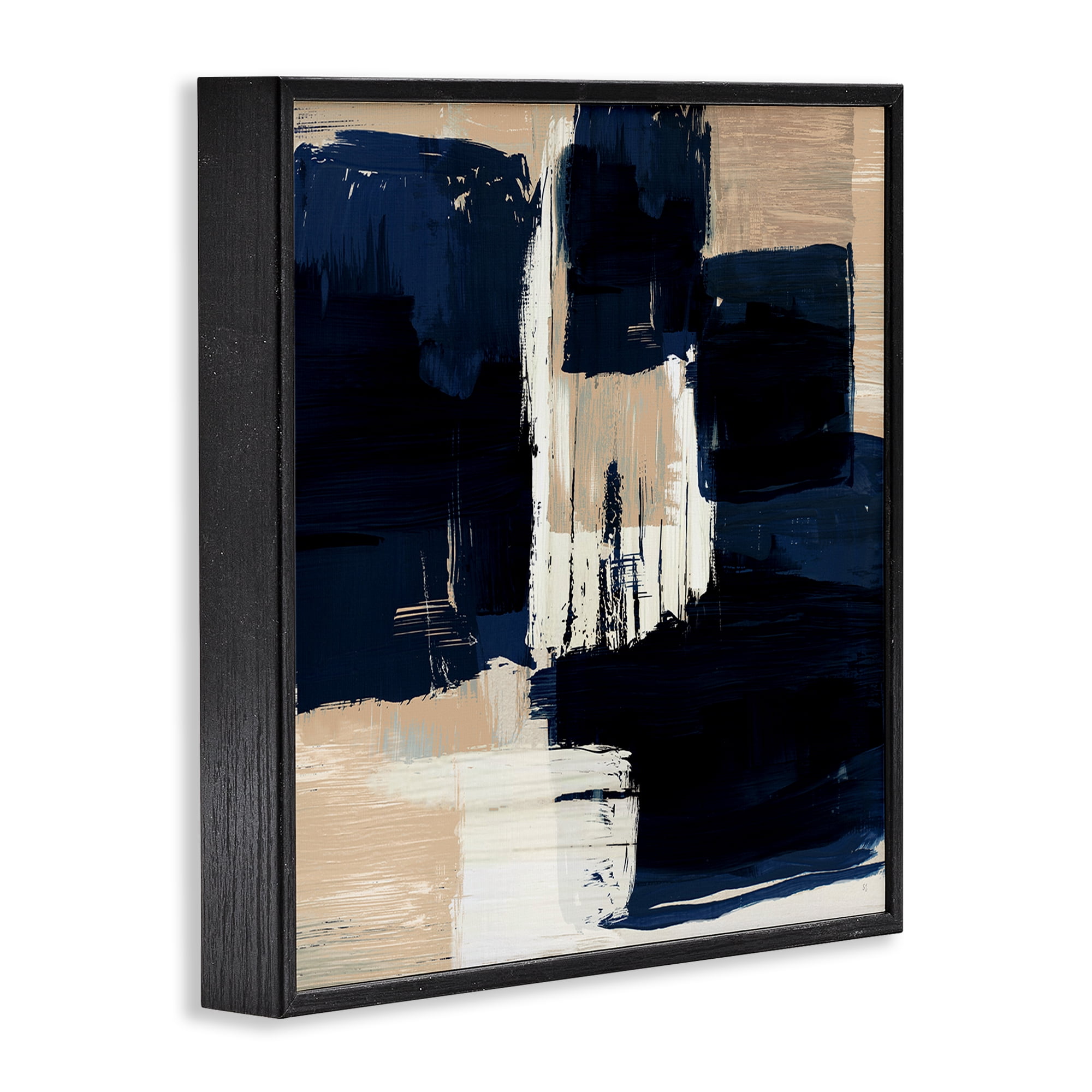 Stupell Industries Restless Blue & Tan Shapes Abstract Painting Black Framed Art Print Wall Art, 24 x 24
