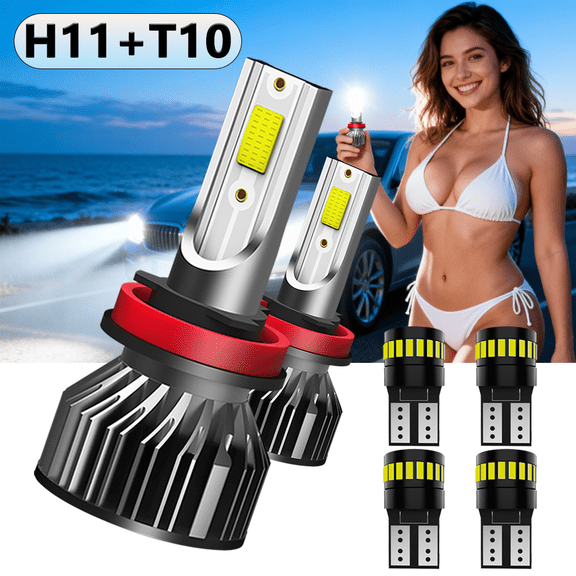 LED Headlight Bulb For 2011-2019 Nissan Sentra,H11 High Low Beam,T10 License Plate Light,Replacement OEM,6500K White,Plug and Play,Pack of 6(2*H11 4*T10)