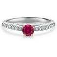 thumbnail image 3 of Gem Stone King 925 Silver and 10K Rose Gold Red Created Ruby and Lab Grown Diamond Engagement Ring for Women | 0.43 Cttw | Round 3.5MM | Gemstone July Birthstone | Size 5, 3 of 6