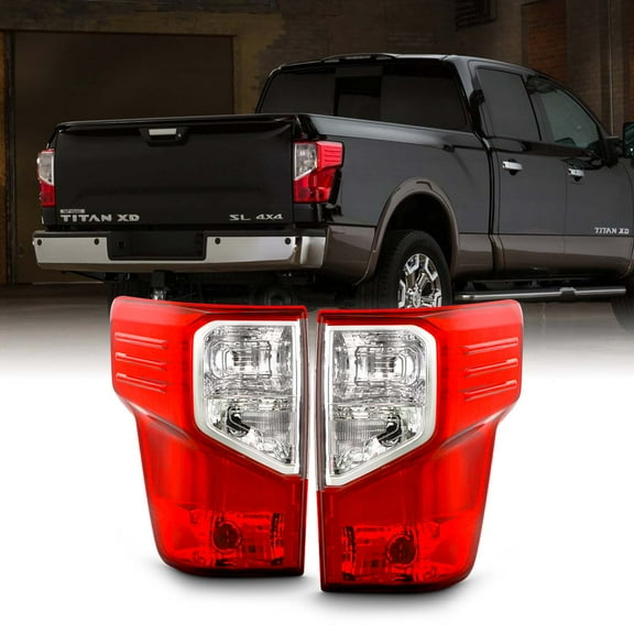 AKKON - Fits 2016-2023 Titan XD Pickup Chrome Red Tail Lights Brake Lamps Pair Driver Left Passenger Right Replacement