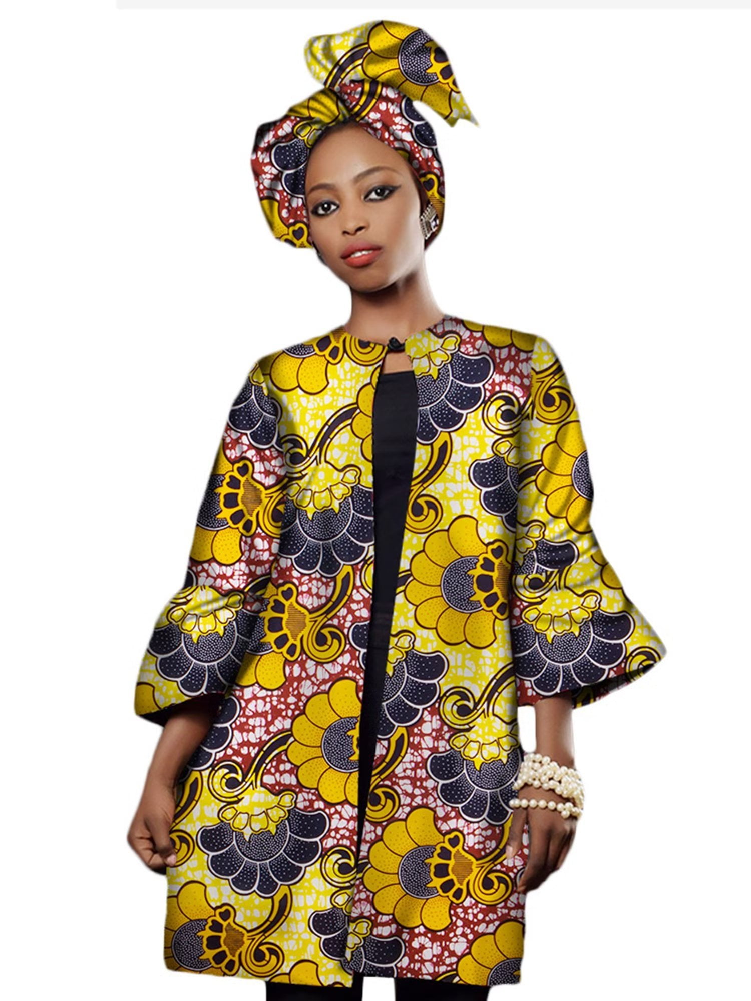 BintaRealWax Women African Print Clothing Dashiki Three Quarter Sleeve
