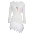 thumbnail image 4 of RYDCOT Cocktail Dresses for Women 2023 Trendy Fashion Deep V Wrap Hip Feather Splice Dress Womens Long Sleeve Dresses for Fall Sale or Clearance White, 4 of 6