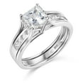 thumbnail image 2 of Wellingsale Ladies Solid 14k White Gold Polished CZ Cubic Zirconia Princess Cut Engagement Ring with Side Stones and Wedding Band Two Bridal Set - Size 9.5, 2 of 6