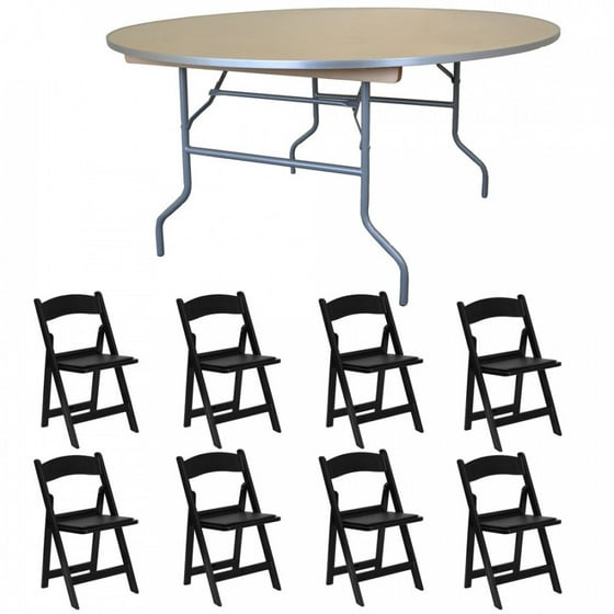 Pogo 48 Round Wood Banquet Folding Table And Chairs Gany Chair