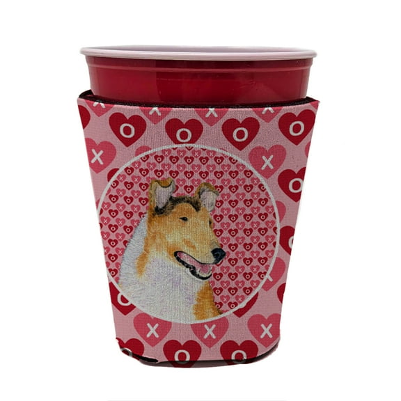 Collie Smooth Hearts Love and Valentines Day Red Cup Hugger