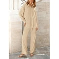 thumbnail image 4 of PRETTYGARDEN Women's 2 Piece Textured Sets Casual Button Down Shirt Wide Leg Pants Outfit Loungewear Tracksuit, 4 of 8
