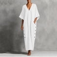 thumbnail image 3 of Iyufng Loungewear Maxi Dresses for Women V-Neck Solid Color Mid Sleeve Button Down Dress and Pockets, 3 of 6