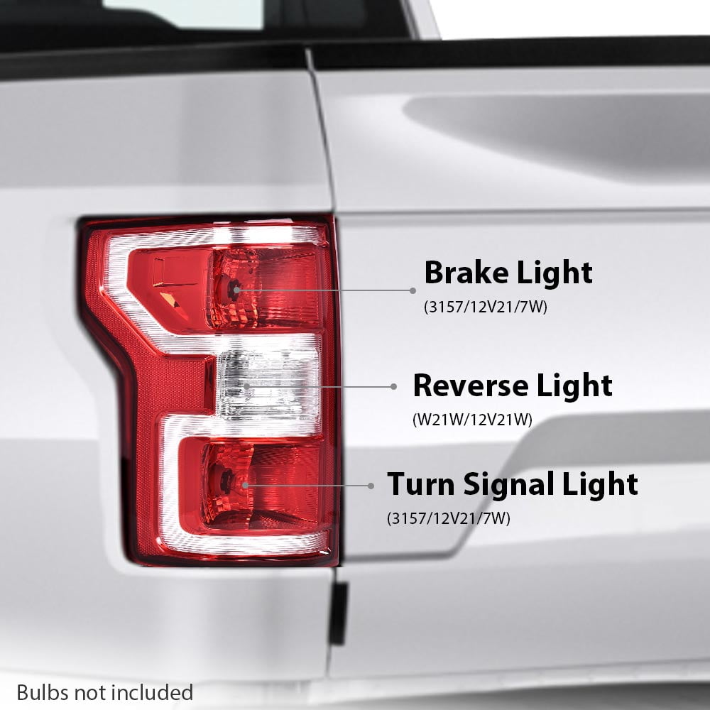 PIT66 Rear Tail Lamp Light w/o Bulbs & Wiring Harness Fit for Ford F150 2018-2020 JL3Z13405H, FO2800265 LH Driver Side Red Lens Chrome Housing