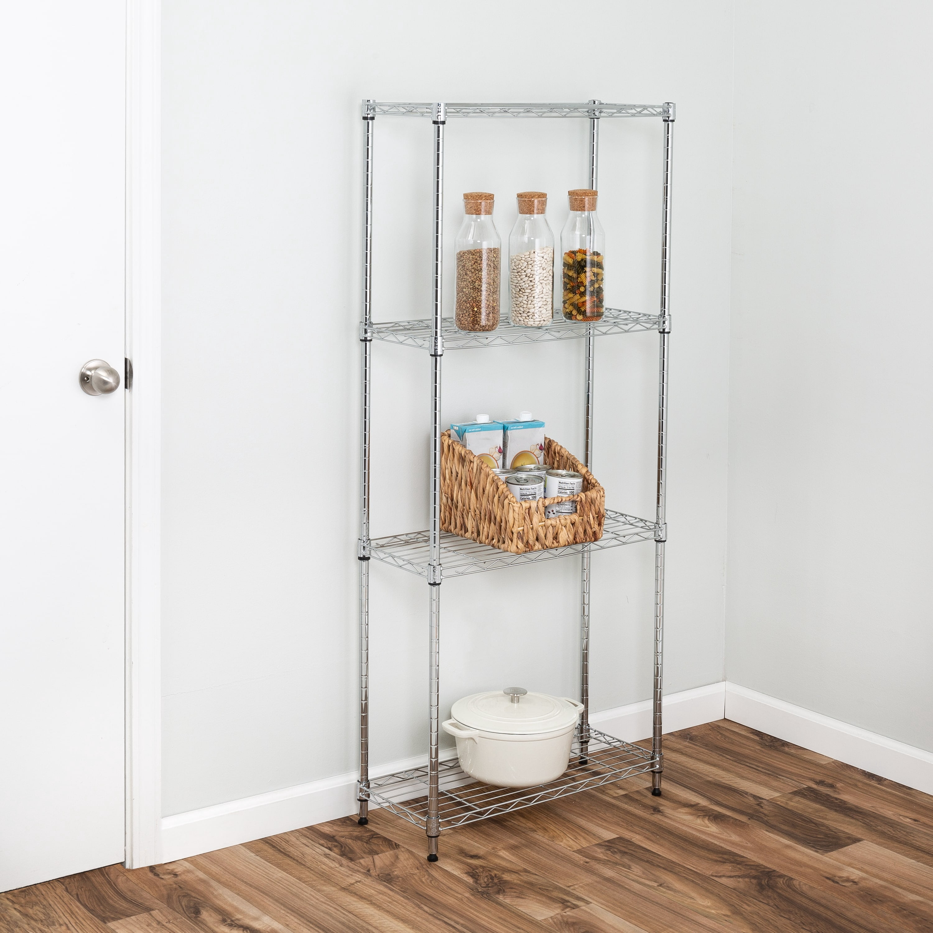Honey-Can-Do 4-Tier Steel Slim Profile Shelving Unit, Chrome, Holds up to 100 lbs per Shelf