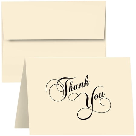 Elegant Cream Thank You Greeting Cards & Envelopes - Great for Birthdays, Weddings, Holiday Parties | 80lb (216gsm) | 5 x 7 Inches | 25 Per Pack