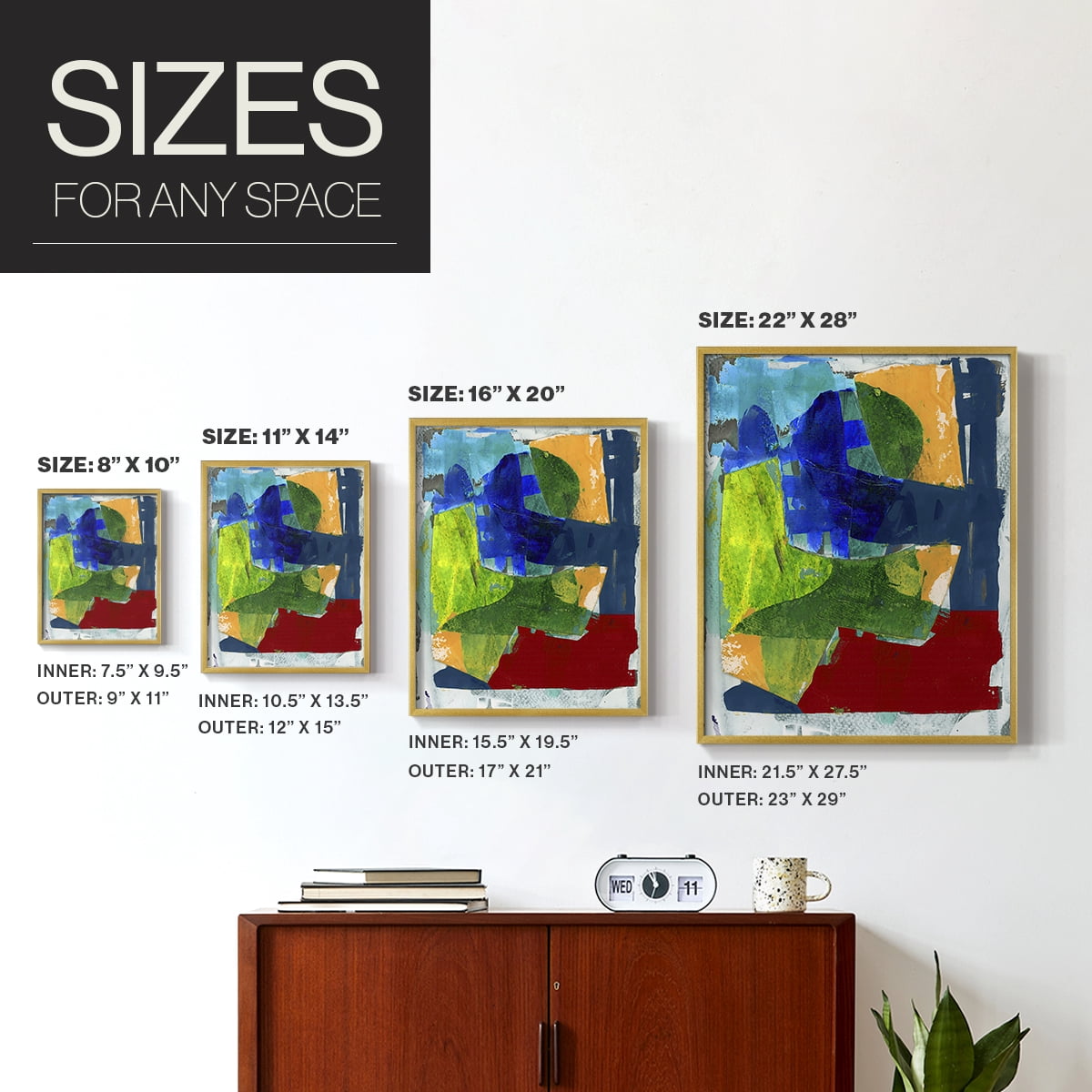 Brights Strokes II Framed Print in Gold Solid Wood Framed Print No Nail Hanging
