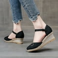 thumbnail image 4 of hopeusnice Women's Wedge Sandals Summer Ankle Strap Espadrille Buckle Open Toe Breathable Comfortable Beach Shoes Black 36, 4 of 5