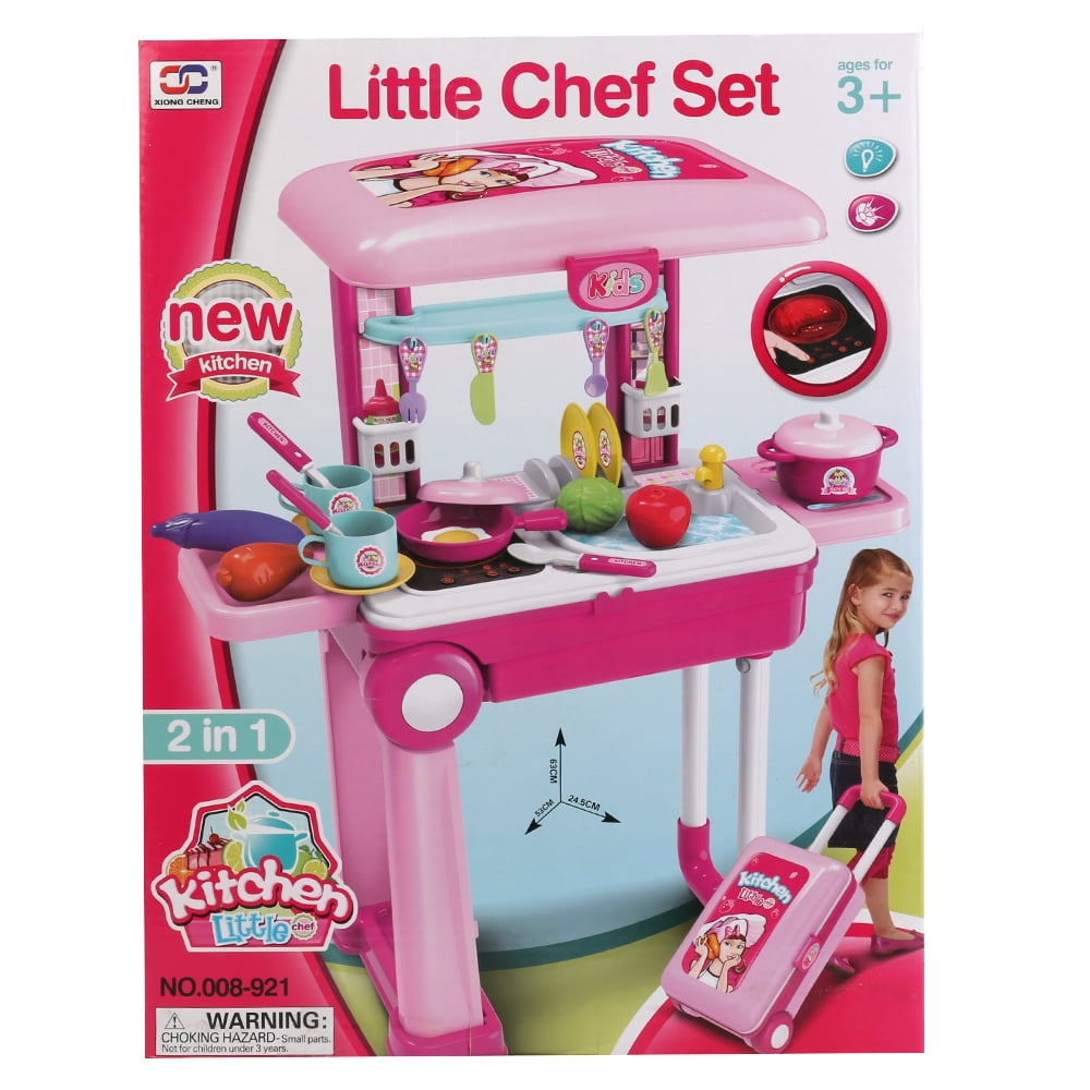 Portable Kids Pretend Kitchen Set with Play Food, Pots, Pans & Utensils – Fold-Up Carry Case Kitchen Play Toy