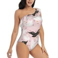 thumbnail image 3 of Sikiie Swan And Flowers2 Print Women One Piece Swimsuits Tummy Control One Shoulder Bathing Suits Ruffle Swimwear, From S to XXL-Medium, 3 of 6