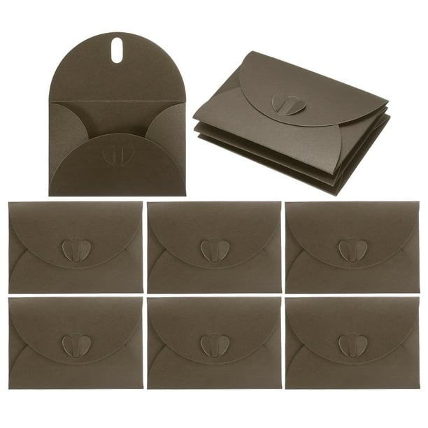 Uxcell Mini Sobres, Paquete de 25 Sobres para Tarjetas de Felicitación con Cierre de Corazón, Almacenamiento de Artículos Pequeños, Café 4" x 2.8"