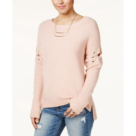 Almost Famous Juniors Lace Up High Low Sweater Light Dusty Rose XL