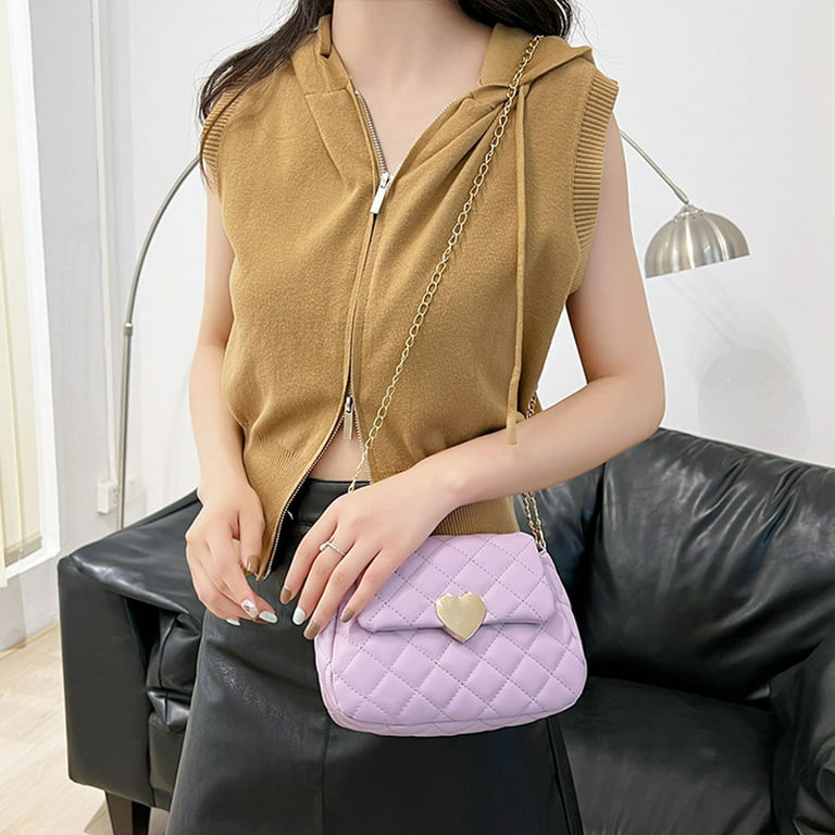 rygai Women Handbag Zipper Closure Large Capacity Space-Saving Flap Top  Anti-scratch Decorate Faux Leather Trendy Plaid Women Shoulder Bag Fashion  Accessories,Rose Red 