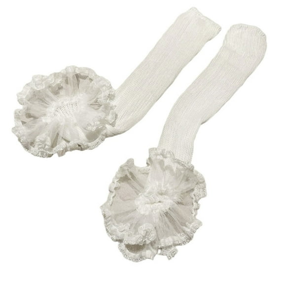 Korean Aesthetic Women Girls Ribbed Knit Stretch Leg Warmer Calf Socks Ruffled Lace Trim Patchwork Leg Cover Boot Cuff