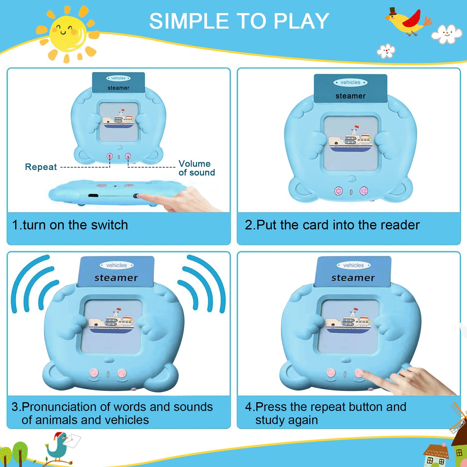 Mabozo Talking Flash Cards Learning Toys for 1-6 Years Old Boys Girls,Autism Sensory Toys for Autistic Children,Speech Therapy Toys,Learning Montessori Toys,224 Sight Words(Blue)