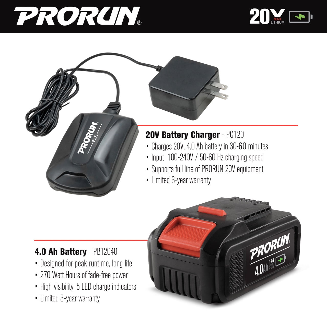 PRORUN 20V 7-in. Brushless Cordless Mini Chainsaw with 4.0 Ah Battery and Charger