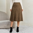 thumbnail image 2 of CBASIHI Womens Suede Midi Skirts- Retro Casual High Elastic Waist Hidden Zipper Fall Winter Skirts Brown Size S-XL, 2 of 8