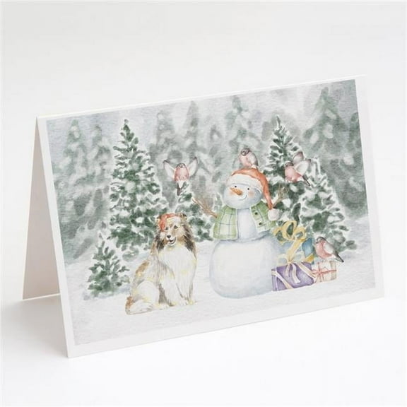 Sheltie/Shetland Sheepdog Sable with Christmas Presents Greeting Cards and Envelopes Pack of 8 7 in x 5 in