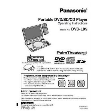 Instruction Manual ONLY for Panasonic DVD-LX9 DVD Player Owners Instruction Manual REPRINT