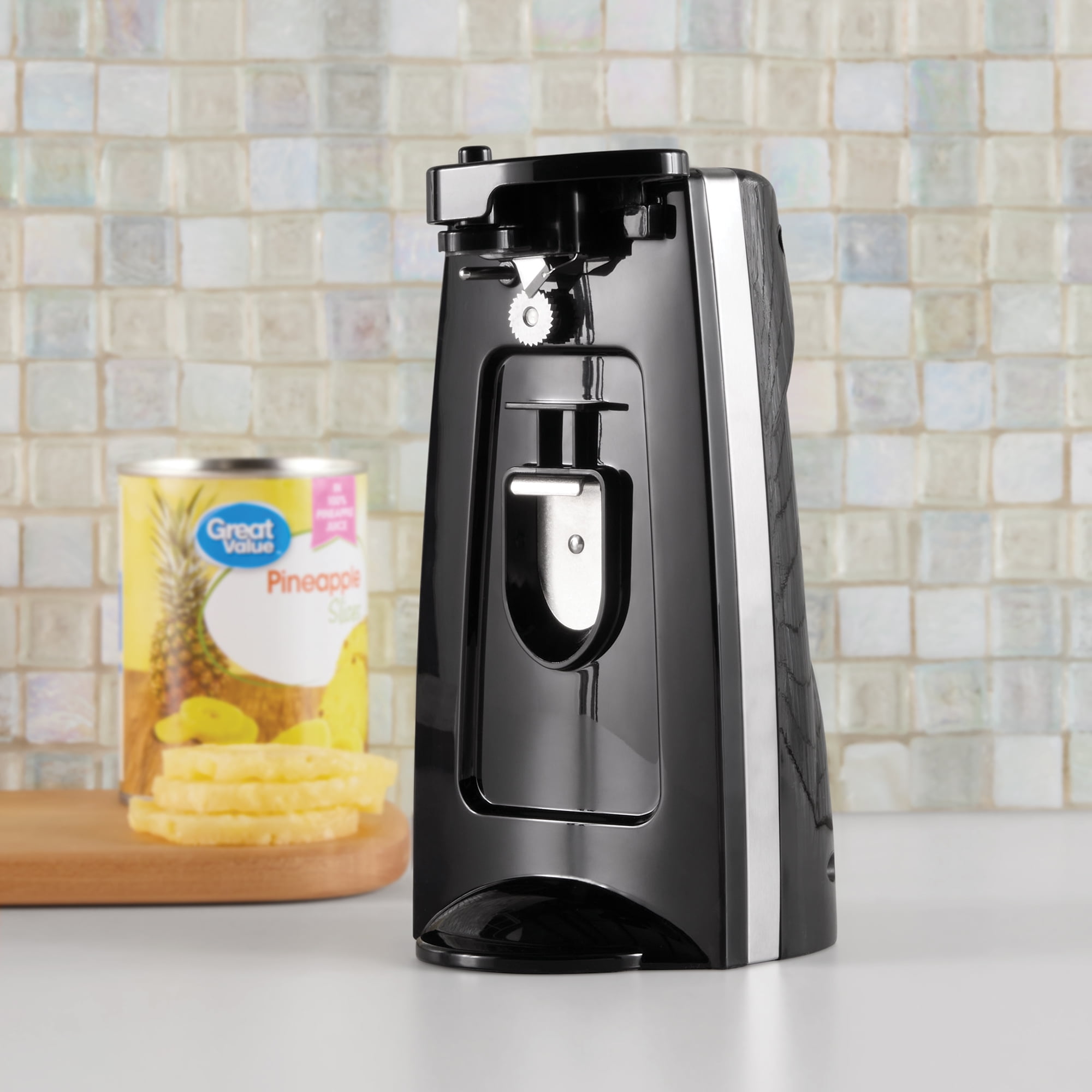 Mainstays ouvre-boîtes et aiguiseur de couteaux, ouvre-bouteilles avec levier de coupe amovible, avec lame en acier inoxydable, noir Mainstays ouvre-boîtes et aiguiseur de couteaux, ouvre-bouteilles avec levier de coupe amovible noir