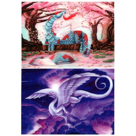 DRAGONS: 2 - 3D Postcard Greeting Lenticular Cards Cherry Blossom & Storm Dancer