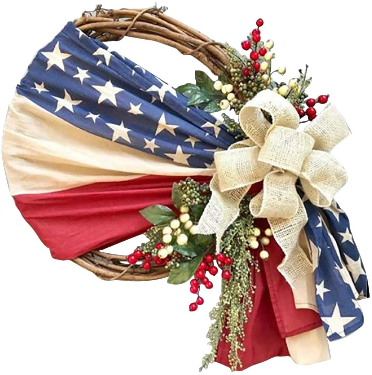 Patriotic wreath With double bows and large USA sign. veteran\u2019s day wreath or election wreath Red white and blue wreath