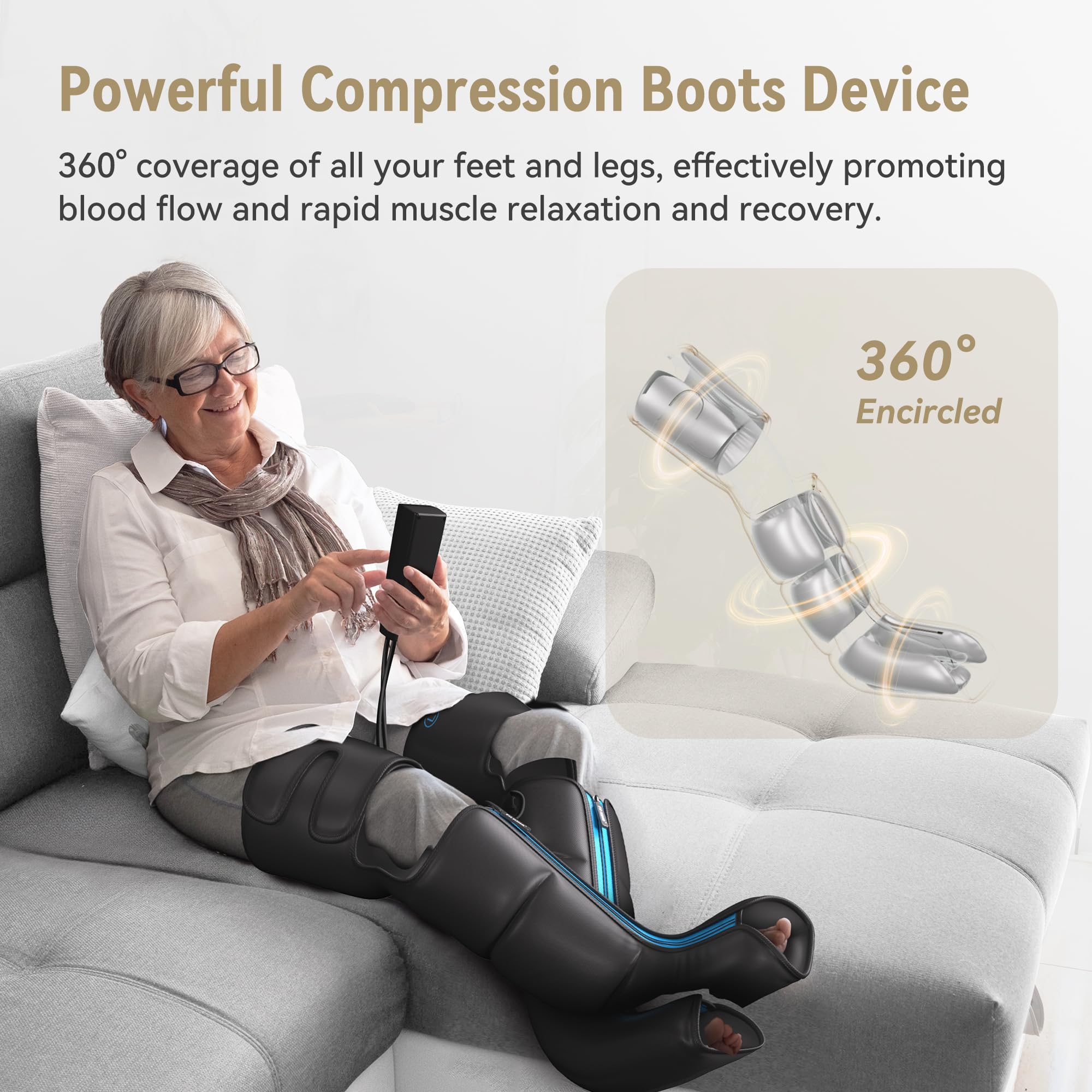 FIT KING Feet and Full legs massager, Rechargeable Cordless Massage Boots, for Circulation and Recovery, 3 Modes&10 Intensities, Ideal Gift for the Elderly&Sedentary People&Athletes