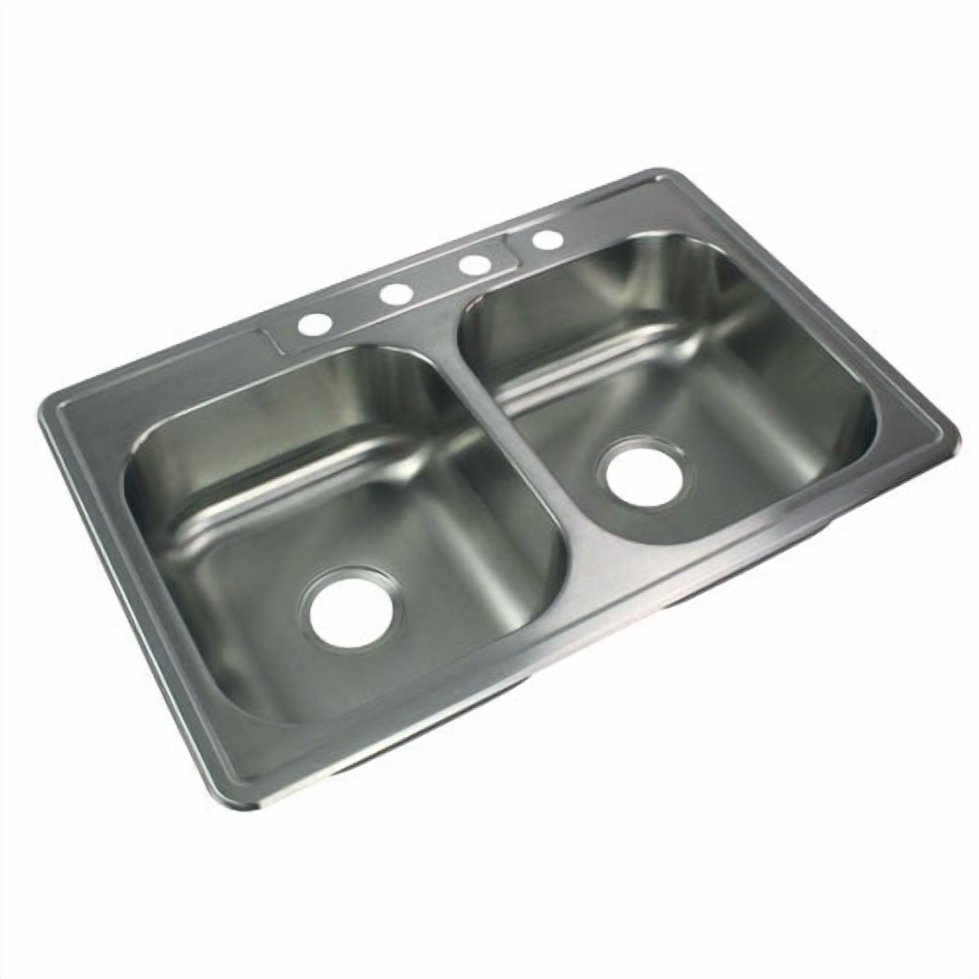 transolid stde33227-3 select 3-hole drop-in 50/50 double bowl 20-gauge stainless steel kitchen sink, 33-in x 22-in x 7-in, brushed finish