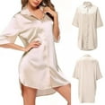 thumbnail image 4 of Dyfzdhu Nightgowns for Women Comfortable Satin Silk Pajamas Button-down 3/4 Sleeve V Neck Solid Nightdress, 4 of 7