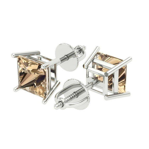 3 Ct Princess Cut Studs Yellow Moissanite 18K White Solid Solid Gold Everyday Dainty Earrings Screw Back