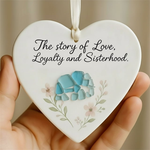 Adorno de Corazón de La Amistad | Decoración de Cerámica con Forma de Corazón de Cristal Marino | Regalo Único de Amistad para Hermanas y Mejores Amigas | Simboliza Lealtad, Fuerza y Lazos Duraderos