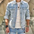 thumbnail image 6 of Mens Denim Jacket Qiggri Men's Solid Color Casual Lapel Collar Long Sleeved Button Denim Jacket, 6 of 9