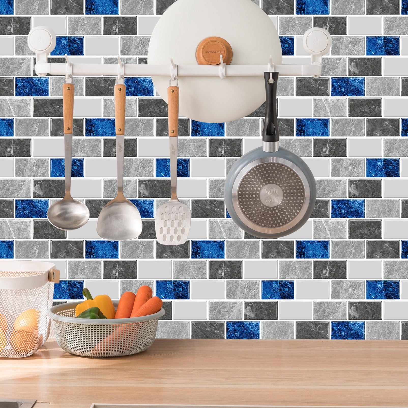 DEWOO Peel and Stick Backsplash - 10 Sheets of 12"×12" - 3D Adhesive Peel and Stick Tile Backsplash for Kitchen, Bathroom, Wall Tile, Blue Gray